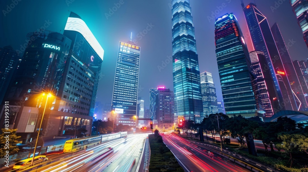 Shenzhen city buildings at night and blurred Shenzhen city buildings at night and blurred