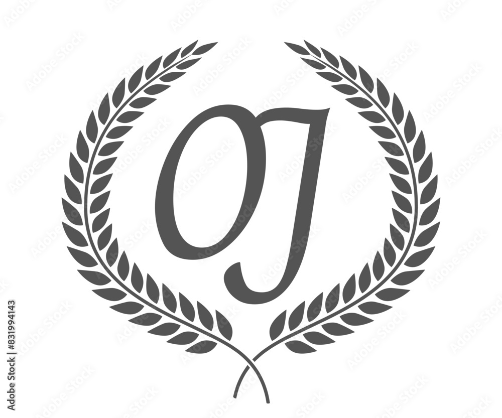 Initial letter O and J, OJ monogram logo design with laurel wreath. Luxury calligraphy font. Initial letter O and J, OJ monogram logo design with laurel wreath. Luxury calligraphy font.