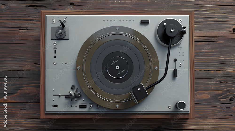 A turntable with a record player attached to it, ready to play music A turntable with a record player attached to it, ready to play music