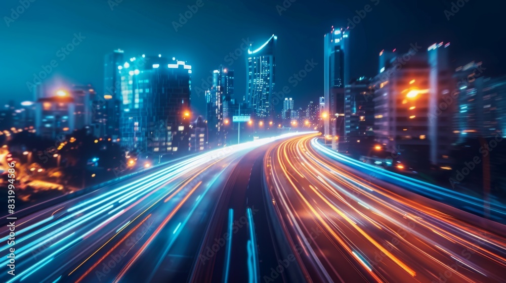 Smart city with speed line glowing light trail surround the city. Smart city with speed line glowing light trail surround the city.