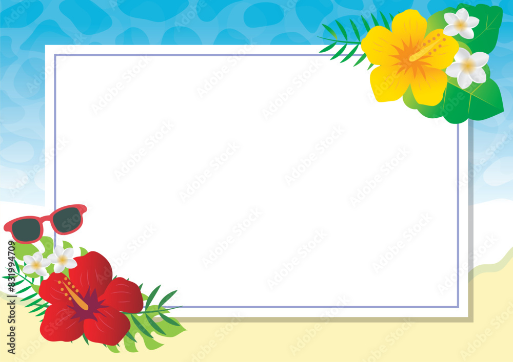 Obraz premium 南国のハイビスカスフレーム背景