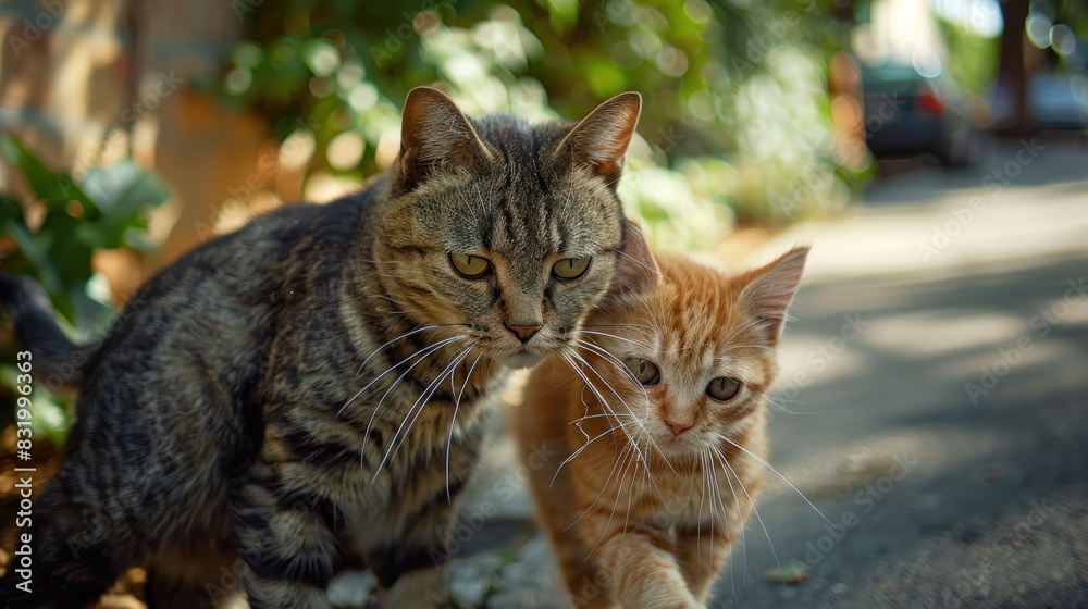 Image of a heroic cat saving another cat from trouble Image of a heroic cat saving another cat from trouble