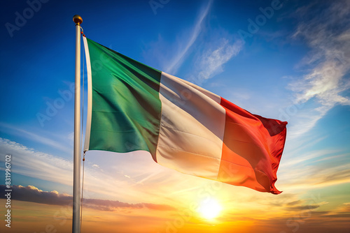 Flagge Italien am Fahnenmast beim Wind mit Sonnenlicht	 photo