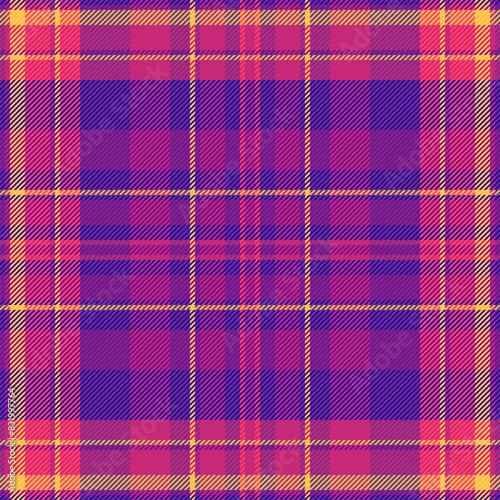 Interior check background seamless, customized pattern plaid fabric. 40s textile tartan vector texture in violet and pink colors.