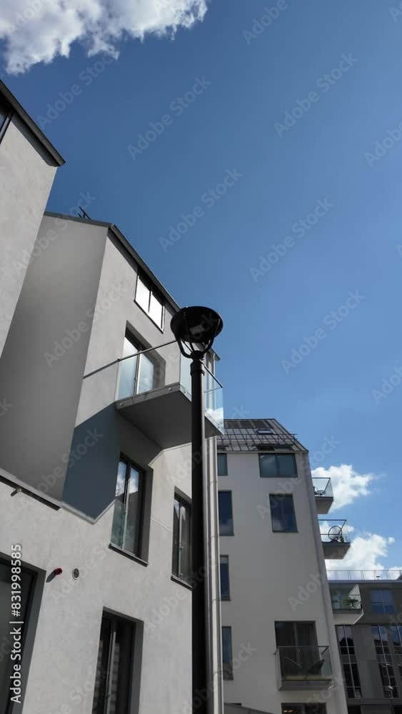 4K Video of Modern Residential Building in Newly Developed Paupys District, Vilnius, Lithuania on a Clear Sunny Day 4K Video of Modern Residential Building in Newly Developed Paupys District, Vilnius, Lithuania on a Clear Sunny Day