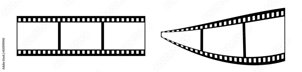 3d 35mm film strip vector design with 3 frames on white background. Black film reel symbol illustration to use for photography, television, cinema, photo frame.
