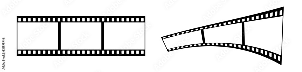 35mm film strip vector design with 3 frames on white background. Black film reel symbol illustration to use for photography, television, cinema, photo frame.

