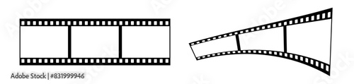 35mm film strip vector design with 3 frames on white background. Black film reel symbol illustration to use for photography, television, cinema, photo frame. 