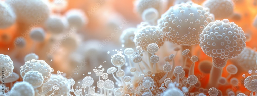 3D close-up of white microorganisms arranged in a beautiful background. 3D close-up of white microorganisms arranged in a beautiful background.