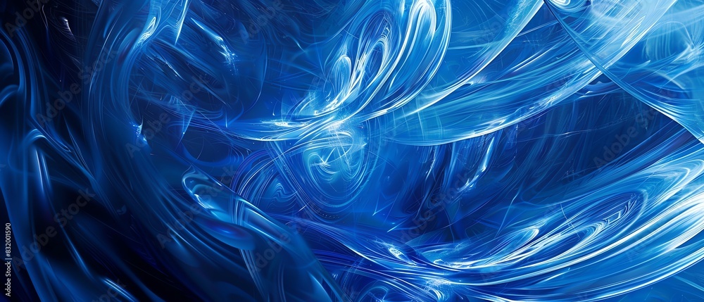 Obraz premium Swirling abstract blue patterns, close up, dynamic movement, vibrant, fusion, digital art backdrop