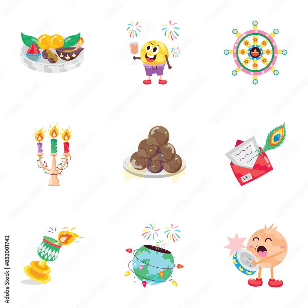 Latest Collection of Diwali Party Flat Stickers 

