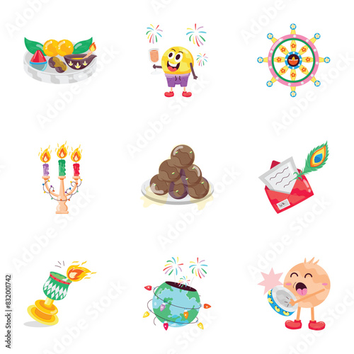 Latest Collection of Diwali Party Flat Stickers   