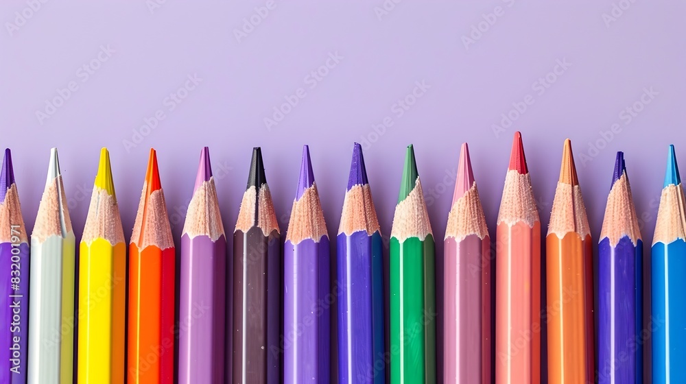 Colored Pencils Basking in Carnival Atmosphere on a Minimalist Lavender Background Colored Pencils Basking in Carnival Atmosphere on a Minimalist Lavender Background
