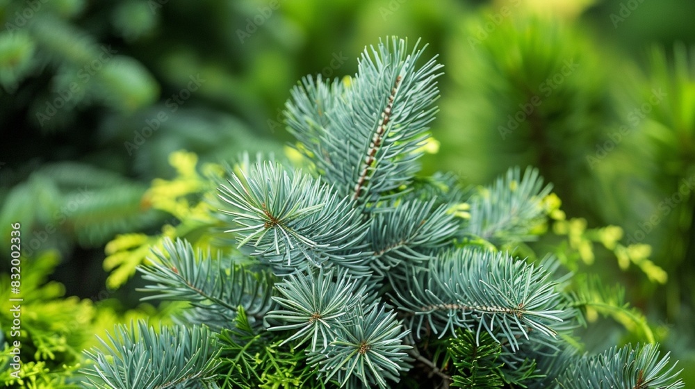 A close-up of a green plant with long needles, possibly a pine tree, surrounded by other green plants.