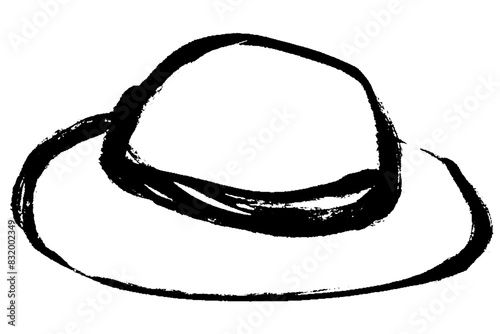 筆タッチのシンプルな麦わら帽子の線画イラスト