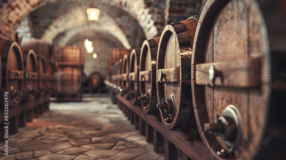 Wine cellar with wooden barrels Wine cellar with wooden barrels