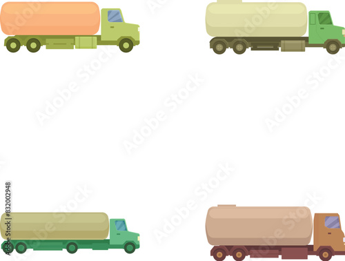 Four different colored cartoon trucks perfect for delivery and transport concepts