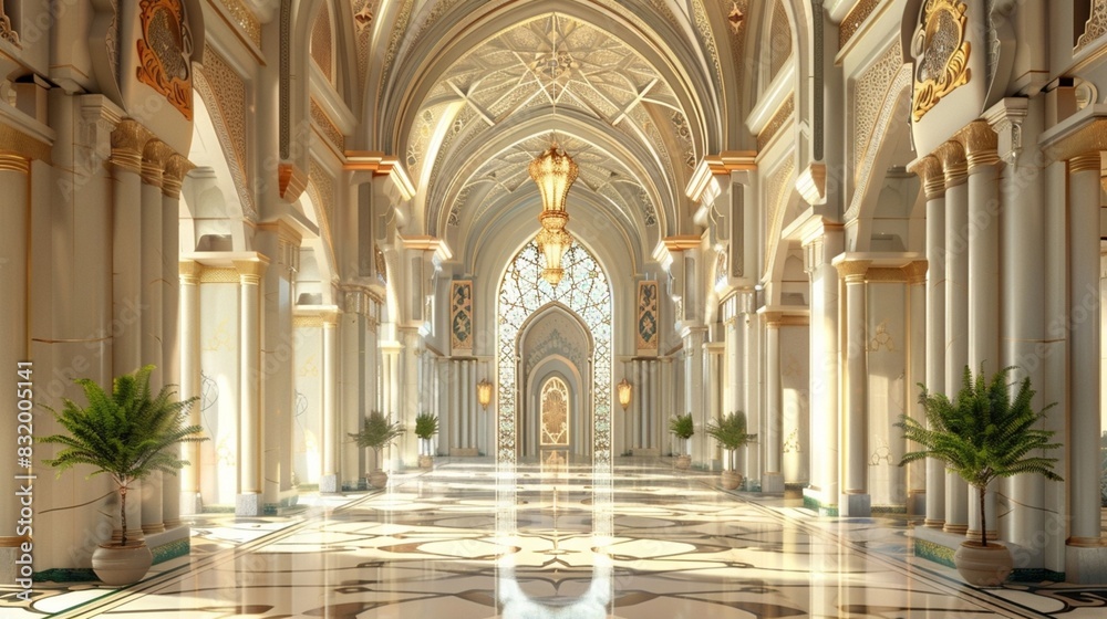 Luxury Arabic muslim palace interior. Architecture design making palace luxury looking