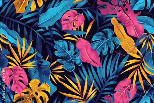 Seamless pattern with vibrant summer leaves. © Thi