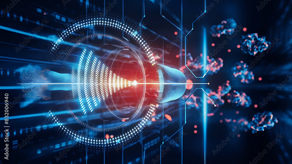 Obraz premium Structured database. Abstract digital wave particle. Digital music background. Sound vibrations. Futuristic dotted wave. Big data analytics. 3D illustration of nano particles in cyberspace