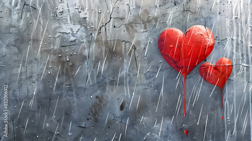 love refresh concept with raining drawing on grey background with red heart object and free copyspace for your text