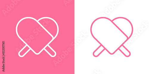 Logo i love popsicle. Silueta con líneas de 2 helados de paleta con forma de corazón photo