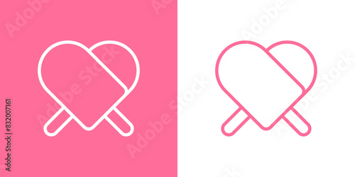 Logo i love popsicle. Silueta con líneas de 2 helados de paleta con forma de corazón