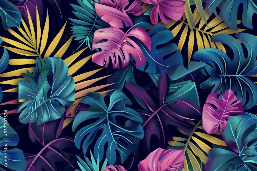 Seamless pattern with vibrant summer leaves. Seamless pattern with vibrant summer leaves.
