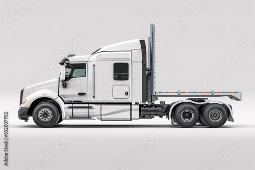 a white semi truck with a flat bed