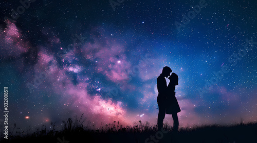 Romantic couple in love in the night sky.