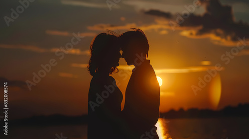 silhouette of Couple in love silhouette during sunset 