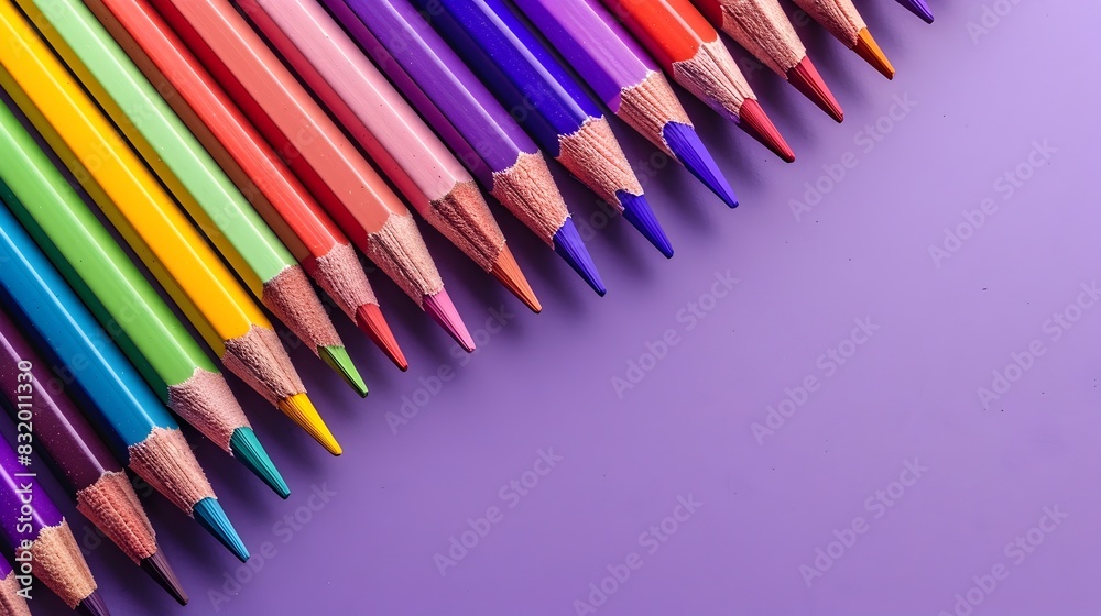 Colored Pencils Evoking a Carnival Atmosphere on a Minimalist Lavender Backdrop Colored Pencils Evoking a Carnival Atmosphere on a Minimalist Lavender Backdrop