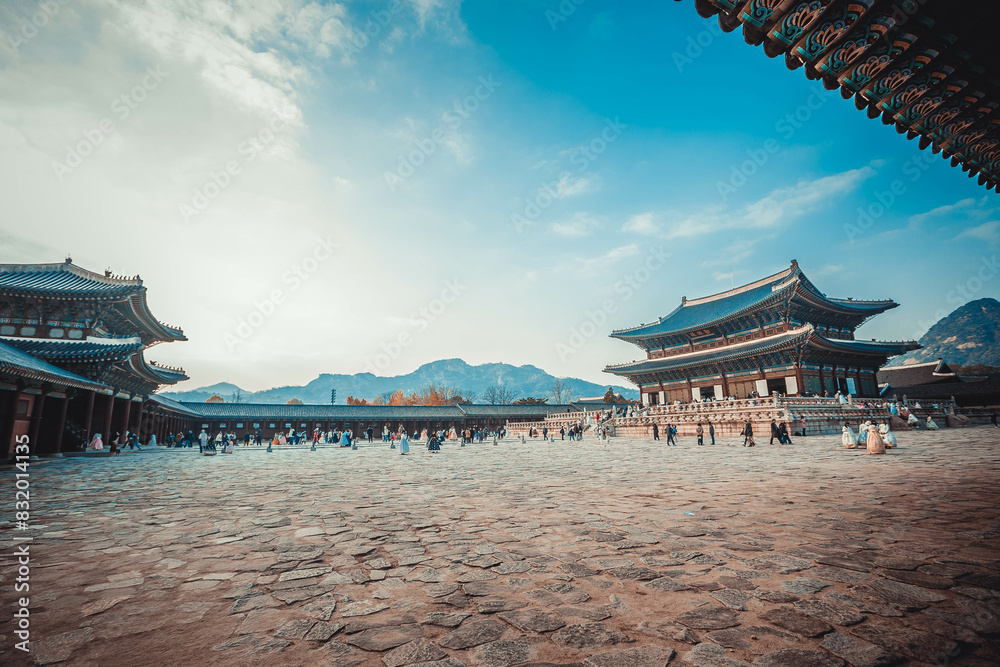 Gyeongbokgung palace landmark of Seoul, South Korea.