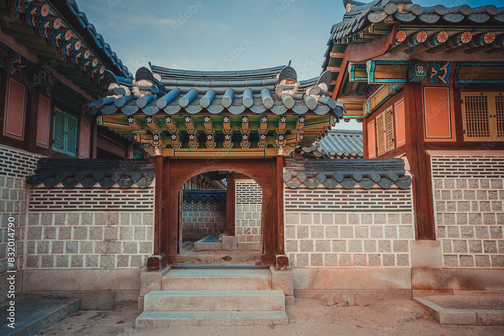 the side the side doors and walls of Gyeongbokgung Palacedoors and walls of Gyeongbokgung Palace