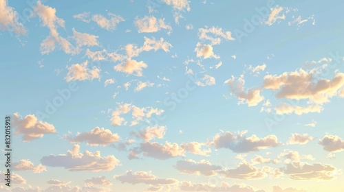 A calm and peaceful morning sky with scattered clouds gently lit by the early sunlight  creating a serene atmosphere