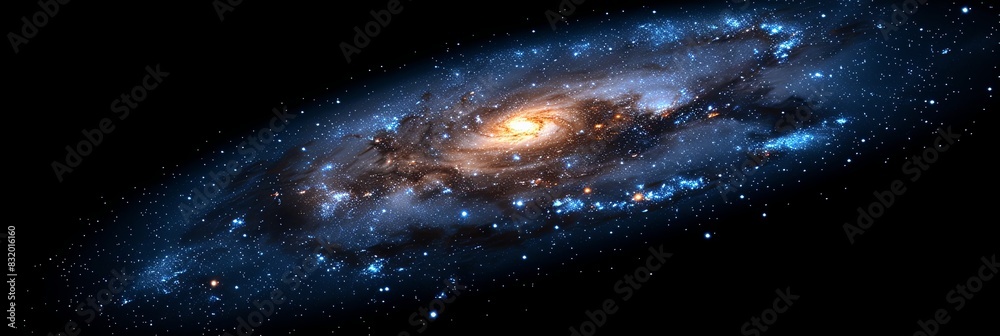 Fototapeta premium A galaxy with a bright blue center and a yellow star