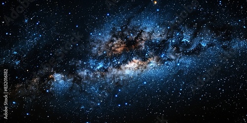 A starry sky with a large blue cloud in the middle