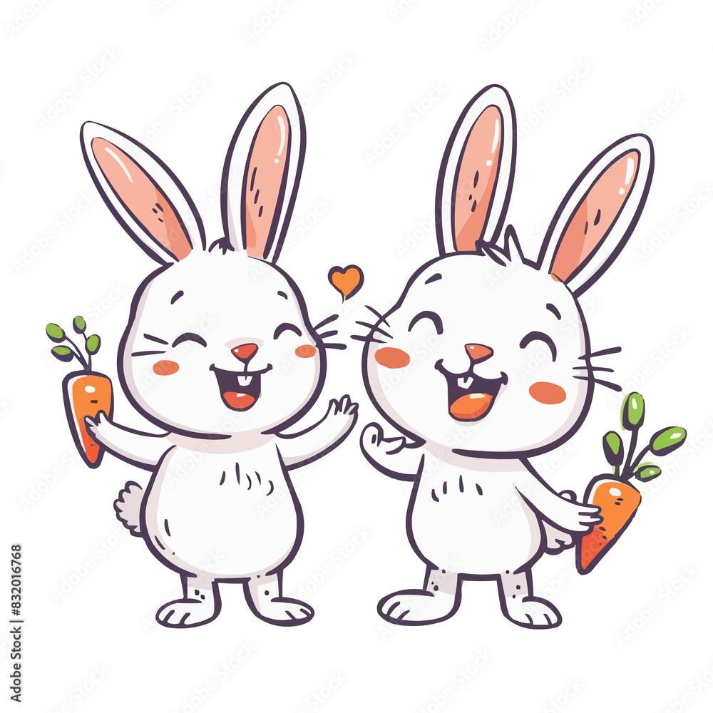 Two cute rabbits surrounded by carrots in a circle Two cute rabbits surrounded by carrots in a circle