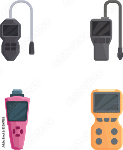 Vector illustration of four different portable measurement devices used for various diagnostics and readings
