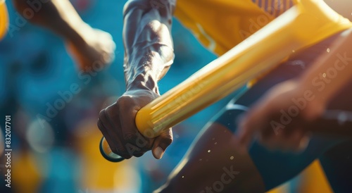 closeup of hands passing baton on the track, Olympics