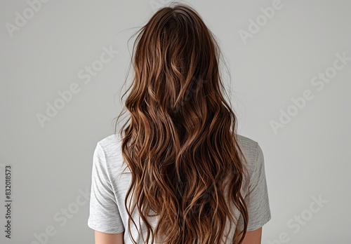 Portrait of a beautiful girl with luxurious curly long hair,Lively hair,copy space,Back view concept.