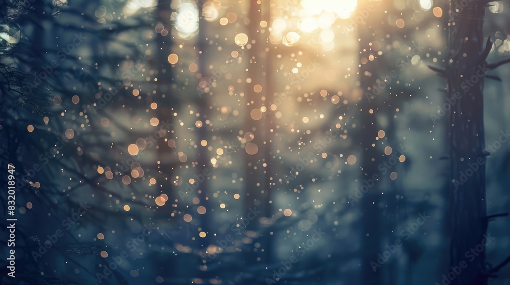 Fototapeta premium Sunlight filtering through tall trees creating a hazy dreamlike bokeh effect