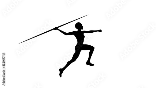 javelin throw, female athlete, black isolated silhouette