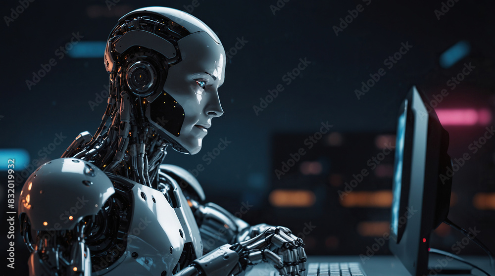 Robot learning or machine learning with education hud interface on a Black background Robot learning or machine learning with education hud interface on a Black background