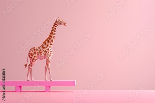 A giraffe is walking on a skateboard