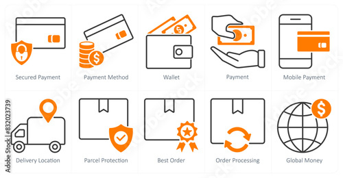 A set of 10 shopping icons as secured payment, payment method, wallet