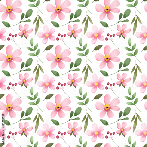Seamless pattern with watercolor flowers  repeat floral texture  background hand drawing. Perfectly for wrapping paper  wallpaper  fabric  texture and other printing.