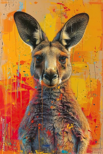 Vibrant modern art illustration of a kangaroo against a colorful textured background  blending nature with abstract creativity.