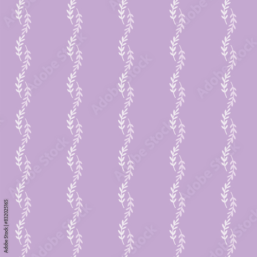 Lavender Botanical Stripes seamless pattern