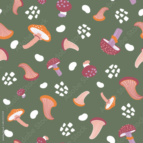 Green Mushrooms seamless pattern